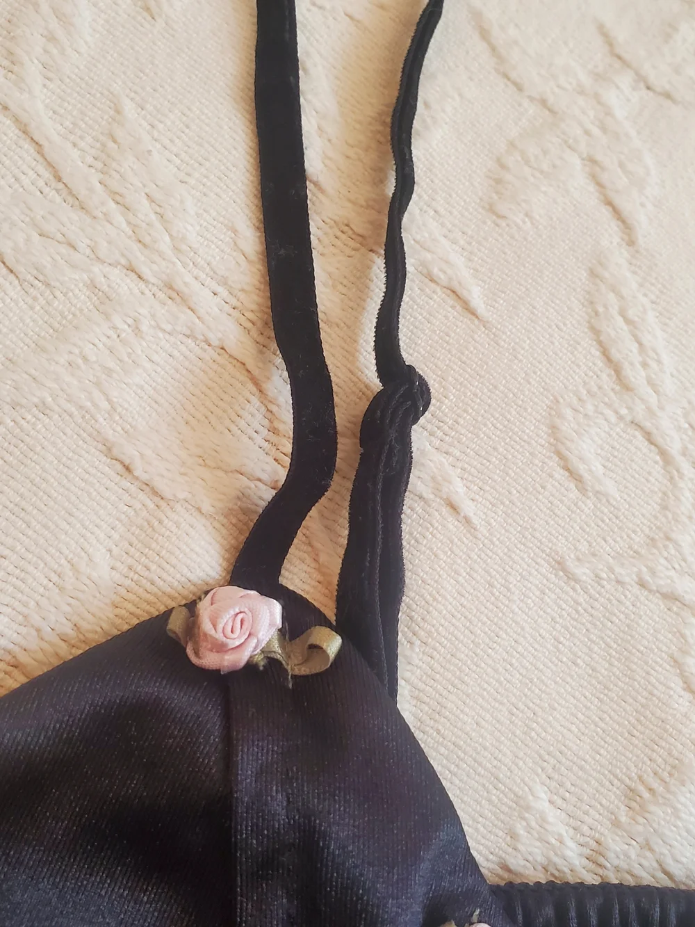 Black Satin Corset Tank Top with Pink Roses - Picture 4 of 4